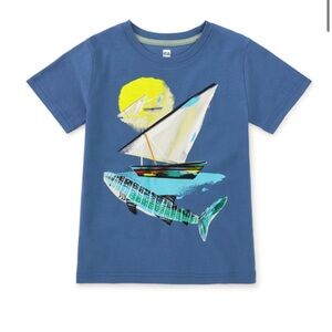 Tea Collection Navy Tee with Sailboat and Shark Graphic